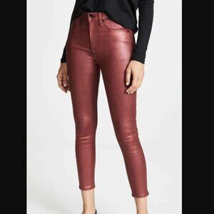 Rag & Bone TECH red metallic high rise ankle skinny jeans